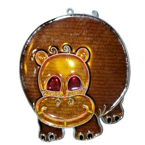 Vintage Handmade Stained Glass Hippopotamus Suncatcher  Ornament Hippo Brown